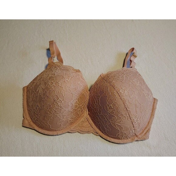 JoySpun Padded Lace Push Up Bra Nude Beige Size 36DD Underwire Thin Strap - Picture 1 of 4